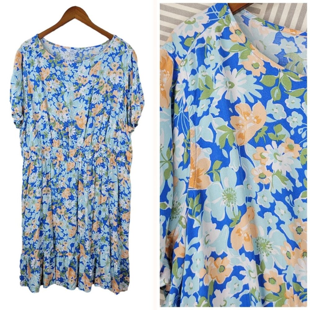 Croft Barrow Shirt Dress Plus Size 2X Floral Casual party Blue Pink Lightweight